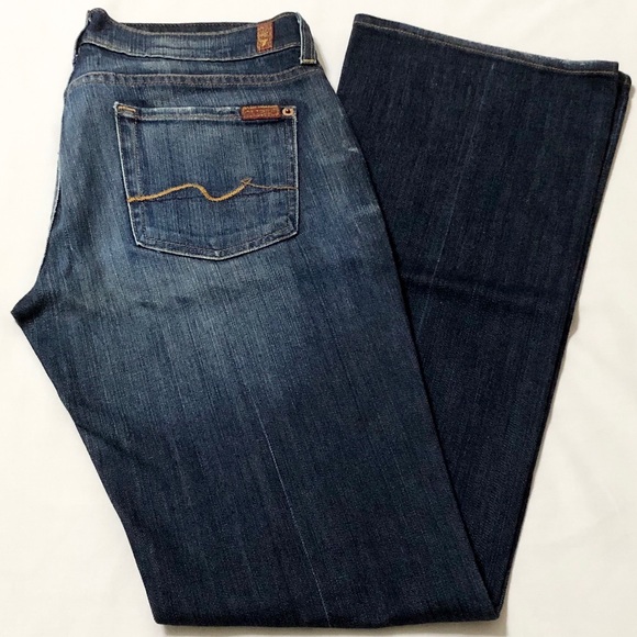 7FAM Women’s Distressed Dark Wash Premium Stretch Denim Lowrise Bootcut Jeans 30 - Picture 1 of 16